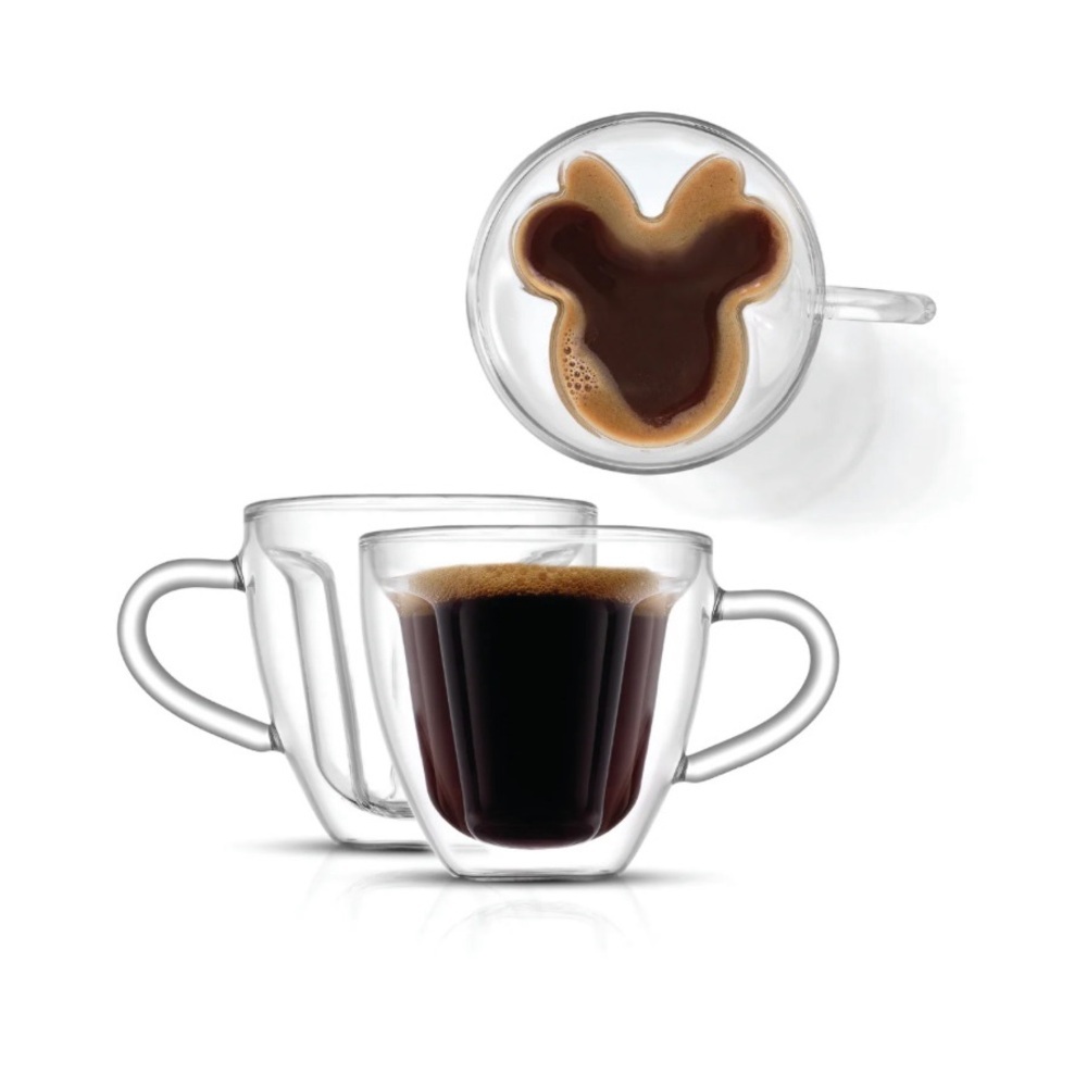 JoyJolt Disney 3D Mickey and Minnie Double Wall Espresso Cups - Set of 2 - Picture 8 of 10